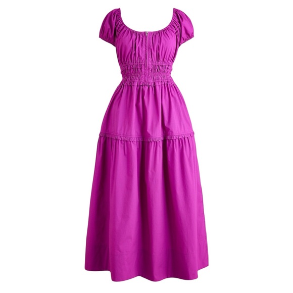J. Crew Dresses & Skirts - J.Crew Tiered Cotton Poplin Midi Dress Fuchsia Small